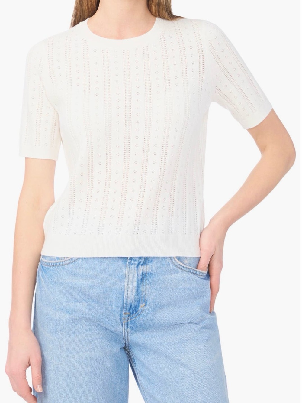 Cece Cream Short-Sleeve Knit Sweater